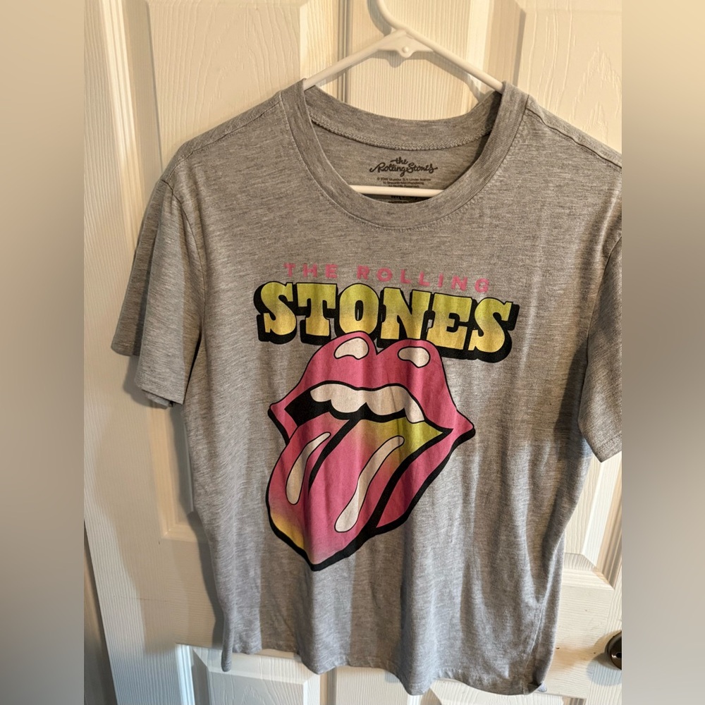 The Rolling Stones Gray Tee with Pink and Yellow Logo